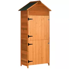 Outsunny Wooden Outdoor Storage Shed, Compact Utility Outdoor Tool Shed with Lockable Double Doors and Shelves, Orange - 1