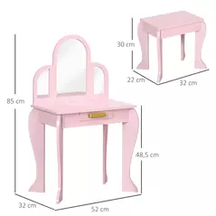 HOMCOM Kids Dressing Table Set, with Mirror and Drawer - Pink - 3