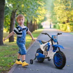 HOMCOM 12V Kids Electric Motorcycle Ride-On, with Training Wheels, for Ages 3-6 Years - Blue - 2