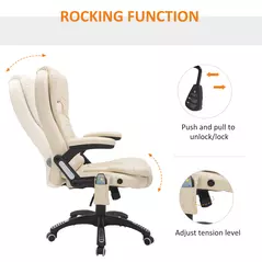 HOMCOM 6-Point Massage Office Chair with Seat Heated for Home Office, PU Leather High Back Executive Desk Chair with Adjustable Height and 360° Swivel for Work Study, Beige - 6