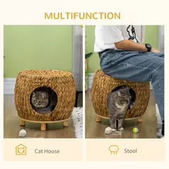 PawHut Wicker Cat Bed Cat House Stool with Washable Cushion, 44 x 43 x 41cm - 4
