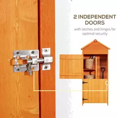 Outsunny Wooden Outdoor Storage Shed, Compact Utility Outdoor Tool Shed with Lockable Double Doors and Shelves, Orange - 6