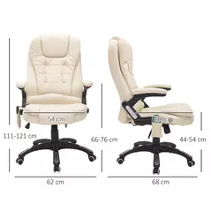 HOMCOM 6-Point Massage Office Chair with Seat Heated for Home Office, PU Leather High Back Executive Desk Chair with Adjustable Height and 360° Swivel for Work Study, Beige - 3