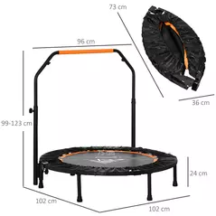 HOMCOM 40" Foldable Mini Fitness Trampoline, with Adjustable Foam Handle, Orange - 3