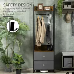 HOMCOM Clothes Rail, Metal Coat Stand, Garment Rack with 2 Fabric Storage Drawers, Single Wardrobe for Bedroom, Hallway, Rustic Brown and Grey - 7