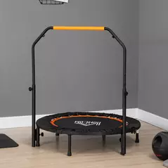 HOMCOM 40" Foldable Mini Fitness Trampoline, with Adjustable Foam Handle, Orange - 2