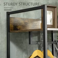 HOMCOM Clothes Rail, Metal Coat Stand, Garment Rack with 2 Fabric Storage Drawers, Single Wardrobe for Bedroom, Hallway, Rustic Brown and Grey - 5