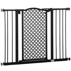 PawHut 74-105cm Pet Safety Gate Stair Barrier, with Auto Close, Double Locking - Black - 1