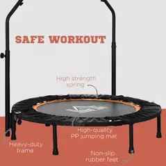 HOMCOM 40" Foldable Mini Fitness Trampoline, with Adjustable Foam Handle, Orange - 6