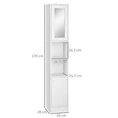 kleankin Tall Bathroom Storage Cabinet with Mirror, Narrow Bathroom Unit, Freestanding Bathroom Cupboard with Adjustable Shelves and 2 Doors, White - 3