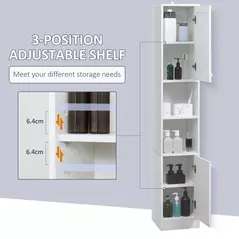 kleankin Tall Bathroom Storage Cabinet with Mirror, Narrow Bathroom Unit, Freestanding Bathroom Cupboard with Adjustable Shelves and 2 Doors, White - 5