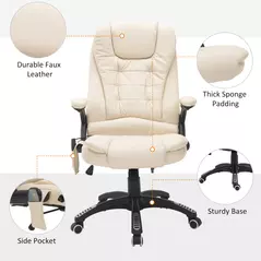 HOMCOM 6-Point Massage Office Chair with Seat Heated for Home Office, PU Leather High Back Executive Desk Chair with Adjustable Height and 360° Swivel for Work Study, Beige - 8