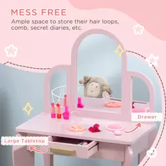 HOMCOM Kids Dressing Table Set, with Mirror and Drawer - Pink - 5
