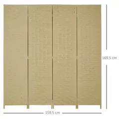HOMCOM 4-Panel Room Dividers, Wave Fibre Freestanding Folding Privacy Screen Panels, Partition Wall Divider for Indoor Bedroom Office, 170 cm, Brown - 3