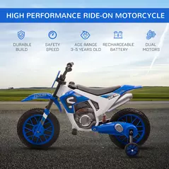 HOMCOM 12V Kids Electric Motorcycle Ride-On, with Training Wheels, for Ages 3-6 Years - Blue - 4