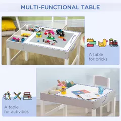 HOMCOM Kids Table and Chair Set, with Storage Space - Grey - 4