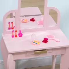 HOMCOM Kids Dressing Table Set, with Mirror and Drawer - Pink - 8