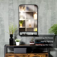 HOMCOM Modern Square Wall Mirror with Storage Shelf, 86 x 53 Mirrors for Living Room, Bedroom, Black - 4