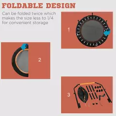 HOMCOM 40" Foldable Mini Fitness Trampoline, with Adjustable Foam Handle, Orange - 5