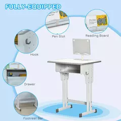 HOMCOM Kids Adjustable Desk and Chair Set, Book Stand, Pen Slot - Grey - 5