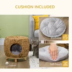 PawHut Wicker Cat Bed Cat House Stool with Washable Cushion, 44 x 43 x 41cm - 6