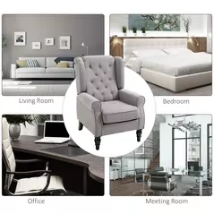 HOMCOM Retro Accent Chair, Wingback Armchair with Wood Frame Button Tufted Design for Living Room Bedroom, Grey - 7