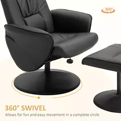 HOMCOM Swivel Recliner Chair with Footstool, PU Leather Armchair and Ottoman with High Back and Round Base for Living Room, Black - 5