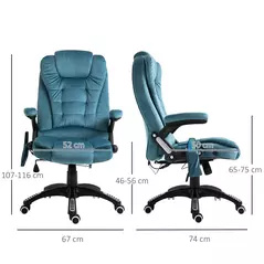 Vinsetto Massage Recliner Chair Heated Office Chair with Six Massage Points Velvet-Feel Fabric 360° Swivel Wheels Blue - 3