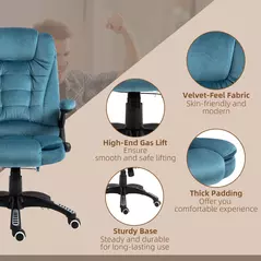 Vinsetto Massage Recliner Chair Heated Office Chair with Six Massage Points Velvet-Feel Fabric 360° Swivel Wheels Blue - 9