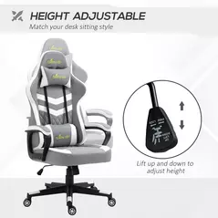 Vinsetto Gaming Chair, Computer Desk Chair with Lumbar Support, Faux Leather Racing Chair with Headrest and Swivel Wheels for Home Office, Grey White - 4