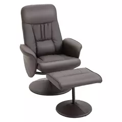 HOMCOM Executive Recliner Chair High Back and Footstool Armchair Lounge Seat Brown - 1