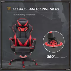 Vinsetto Computer Gaming Chair, Racing Desk Chair with Lumbar Support and Footrest, PU Leather Gamer Chair with Headrest and Swivel Wheels for Home, Red - 6