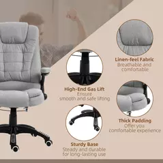 Vinsetto Office Chair, Ergonomic Fabric Desk Chair with 6-Point Massage and Back Heated, Arms, Lumbar Support, Light Grey - 9