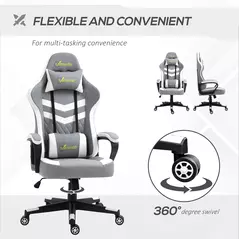 Vinsetto Gaming Chair, Computer Desk Chair with Lumbar Support, Faux Leather Racing Chair with Headrest and Swivel Wheels for Home Office, Grey White - 6