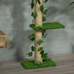 PawHut 242cm Adjustable Floor-To-Ceiling Cat Tree, with Artificial Decoration, Perches, Anti-Slip Kit - Green - 9