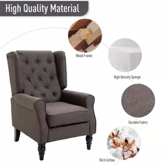 HOMCOM Wingback Accent Chair, Retro Upholstered Button Tufted Occasional Chair for Living Room and Bedroom, Brown - 6