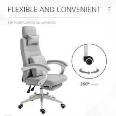 Vinsetto Office Chair, High Back Fabric Work Chair with 160° Reclining Backrest, Retractable Footrest, Neck and Lumbar Pillow, Light Grey - 7