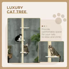 PawHut 260cm Adjustable Floor-To-Ceiling Cat Tree w/ Anti-Tipping Kit, Toy Ball - 4