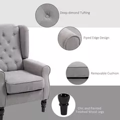 HOMCOM Retro Accent Chair, Wingback Armchair with Wood Frame Button Tufted Design for Living Room Bedroom, Grey - 5