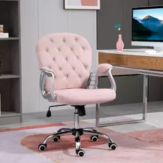 Vinsetto Office Chair, Swivel Desk Chair, Velvet Vanity Chair with Adjustable Height and Rolling Wheels for Home Work Study, Pink - 2