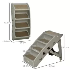 PawHut Foldable Four-Step Pet Stairs, for Cats, Small Miniature Dogs, with Non-Slip Mats 62 x 38 x 49.5cm - Grey - 3