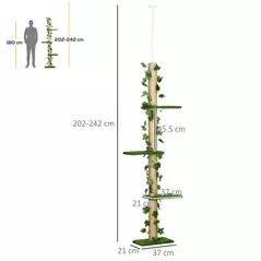PawHut 242cm Adjustable Floor-To-Ceiling Cat Tree, with Artificial Decoration, Perches, Anti-Slip Kit - Green - 3