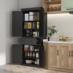 HOMCOM Freestanding Multi-Storage Kitchen Cabinet - Black - 2