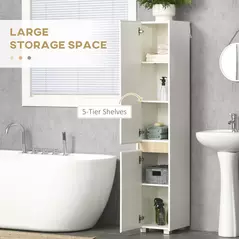 kleankin Tall Bathroom Cabinet with Adjustable Shelves, 5-Tier Modern Freestanding Tallboy with Storage Cabinets, White - 4