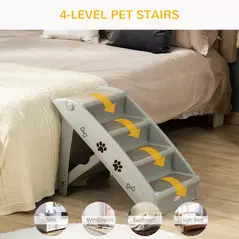 PawHut Foldable Four-Step Pet Stairs, for Cats, Small Miniature Dogs, with Non-Slip Mats 62 x 38 x 49.5cm - Grey - 7