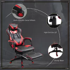 Vinsetto Computer Gaming Chair, Racing Desk Chair with Lumbar Support and Footrest, PU Leather Gamer Chair with Headrest and Swivel Wheels for Home, Red - 8