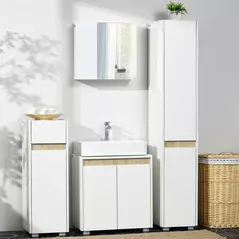 kleankin Tall Bathroom Cabinet with Adjustable Shelves, 5-Tier Modern Freestanding Tallboy with Storage Cabinets, White - 8