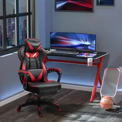 Vinsetto Computer Gaming Chair, Racing Desk Chair with Lumbar Support and Footrest, PU Leather Gamer Chair with Headrest and Swivel Wheels for Home, Red - 2