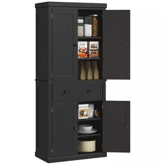 HOMCOM Freestanding Multi-Storage Kitchen Cabinet - Black - 1