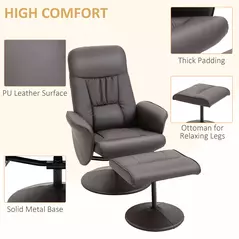 HOMCOM Executive Recliner Chair High Back and Footstool Armchair Lounge Seat Brown - 6